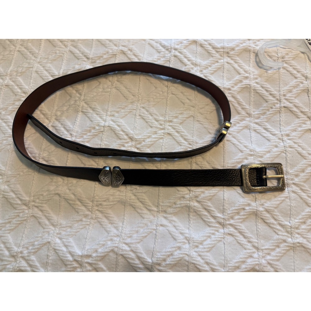 Two Tone Black Brown Belt Silver Engraved Buckle Slides